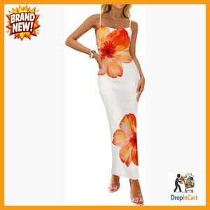 Floral Maxi Dress Bodycon Square Neck Sleeveless Boho Beach Chic Summer